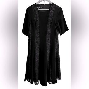 Teri Jon by Rickie Freeman blk lace elbw lngth midi ft n flr drss SZ 12 MOB